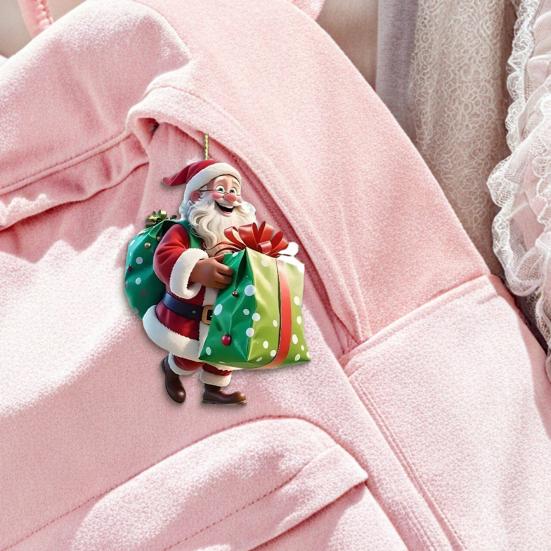Santa Claus Acrylic Hanging Ornament 3D Effects Easy To Hang On Trees Garlands Wreaths Pendant Festive Home Decor