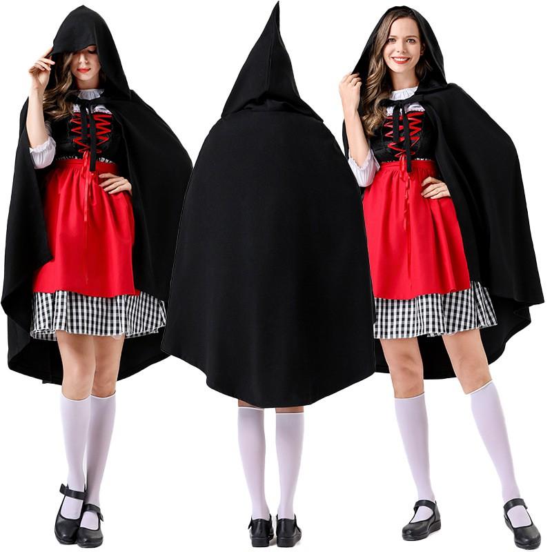 Halloween Cosplay Vampire Witch Black Red Cloak Adult Kids Death Costume Cape