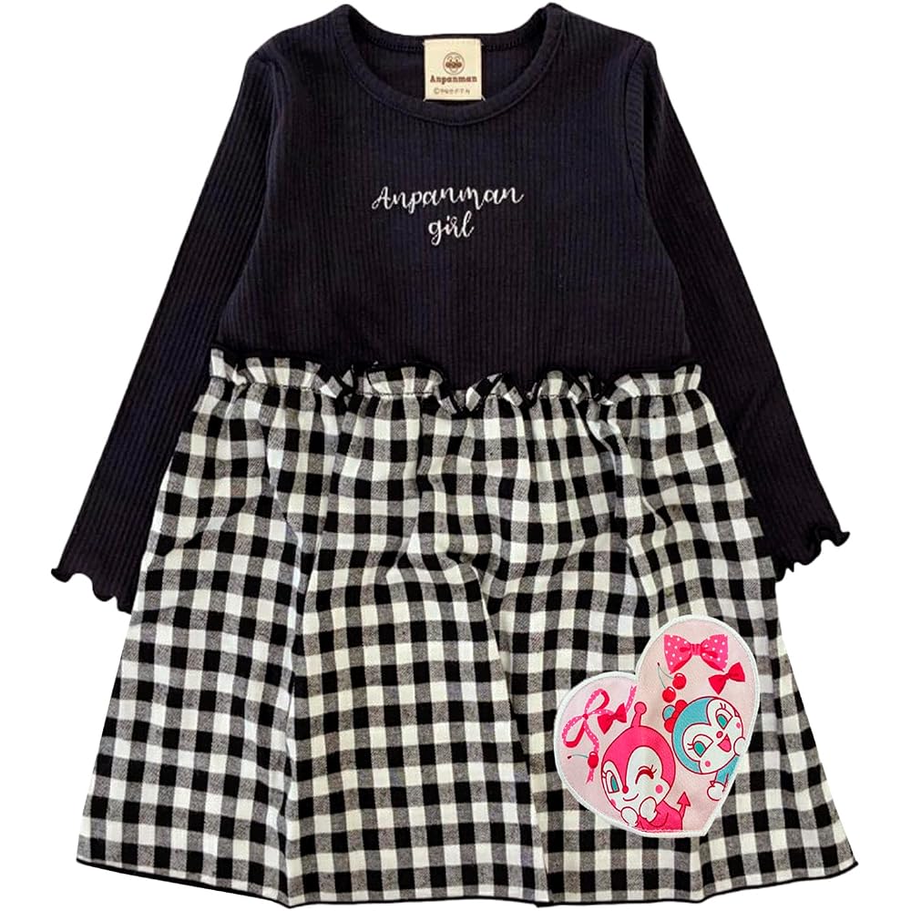 [Bandai] 2025 Fall/Winter Anpanman Baby Rib Knit Fleece Check Pattern Switching Long Sleeve Dress...