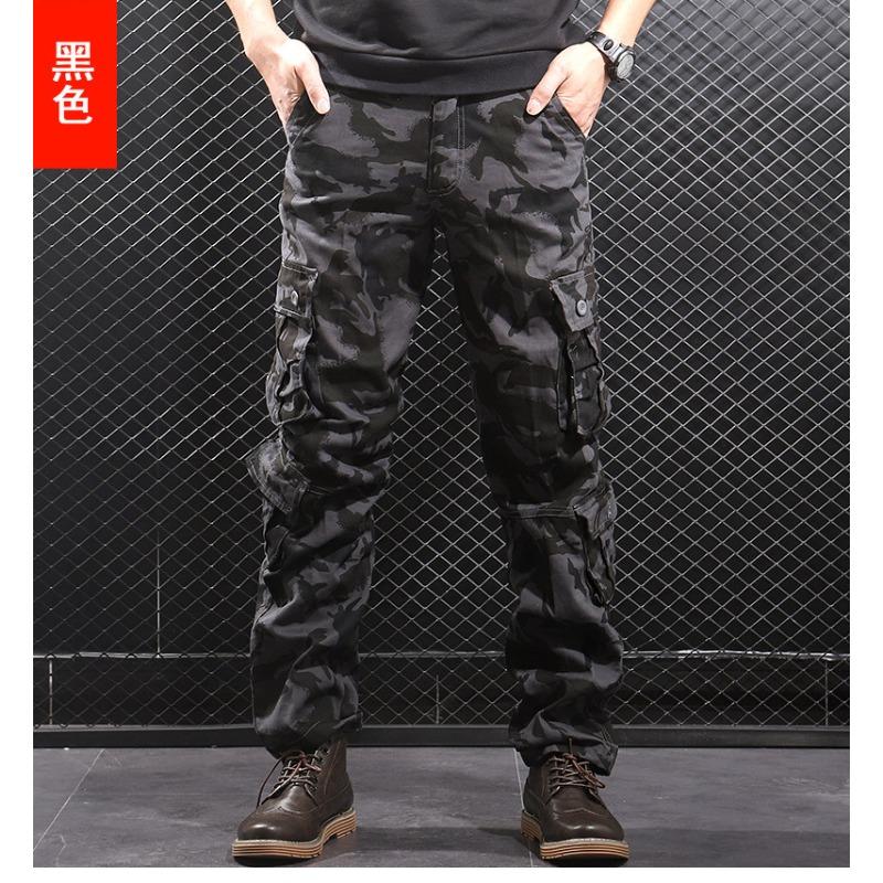 Mens Loose Straight Camouflage Cargo Pants Multi Pocket Casual Trousers S