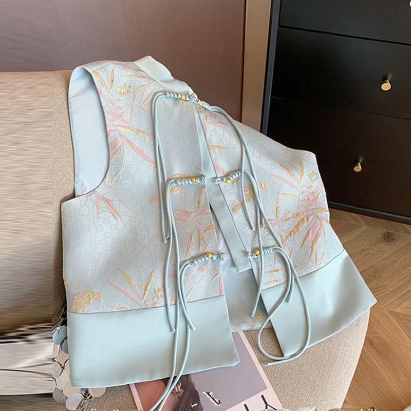 Vest High-end Top Women's Spring and Autumn Style Pine Brocade Jacquard Year Women's Retro Style Vest