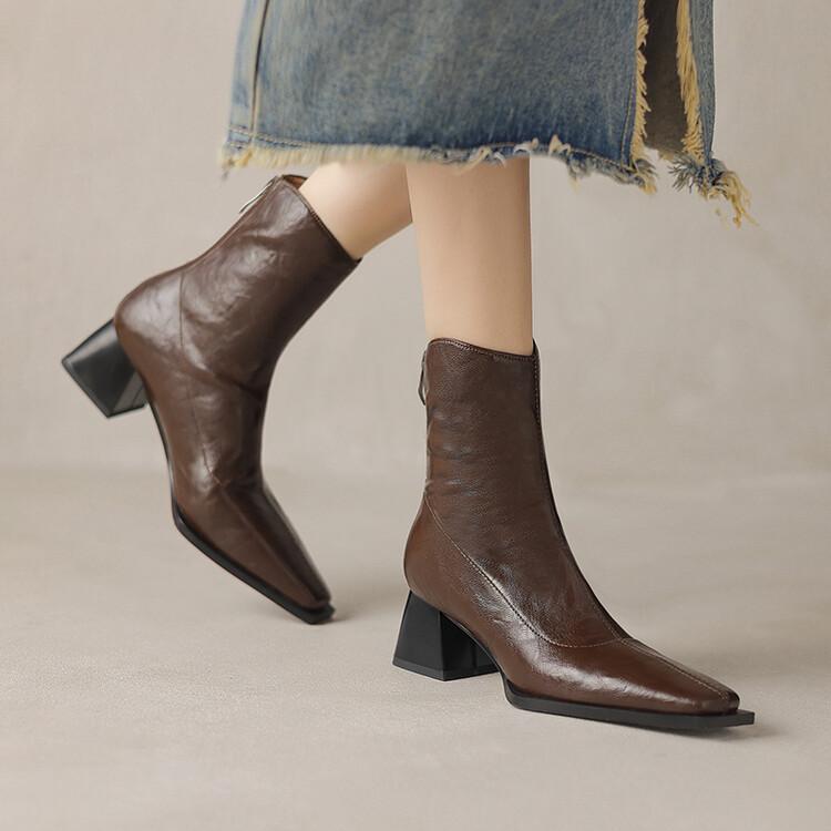 

Fashion New Autumn Winter Women Boot Fashion Square Toe Boots for Women Short Boots Ladies Shoes Western Boots Zapatos Mujer High Heels 34