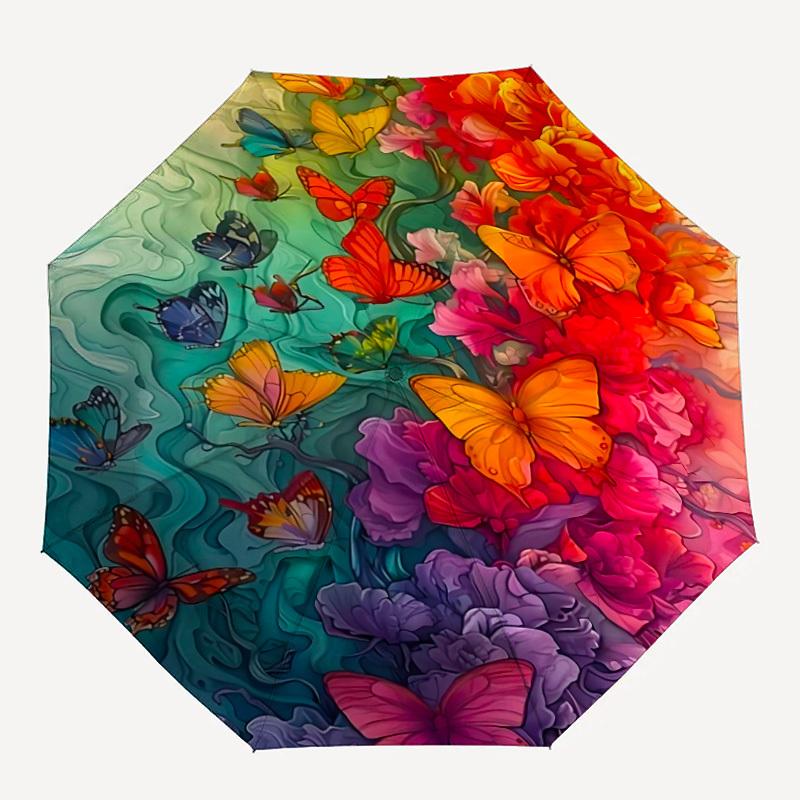

1pc Butterfly Garden Automatic Open/Close Umbrella Compact Folding Umbrella, All-Season Portable Umbrella for Women/Men213