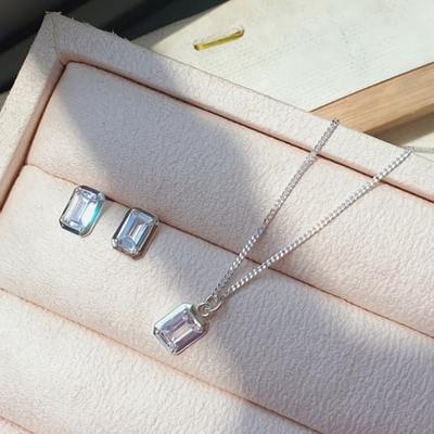 Women's 925 Silver Sparkling Square Crystal Cubic Necklace