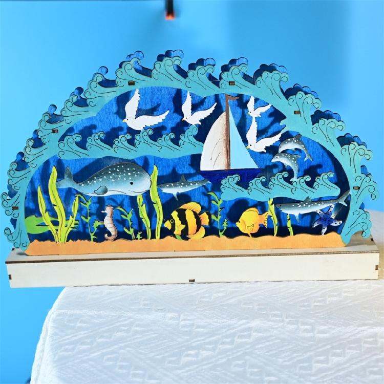 Ocean Theme LED Lamp Table Ornament Wood Carve Desk Decors for Livingrooms