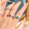 Trendy Open Ring Red Corundum Vintage Cotton Emerald Minimalist High Carbon Diamond Women Jewelry