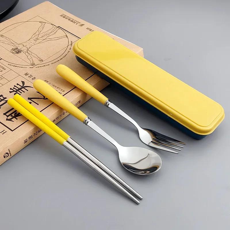 4PCS/Set Wheat Straw Tableware Box Spoon Fork Chopsticks Cutlery Dinnerware Children Adult Travel Portable Kitchen Accessories