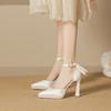 - Bow Pointed Stiletto High Heels Waterproof Table Not Tired Feet Single Shoes Women's Word Hollow High Heel Sandals