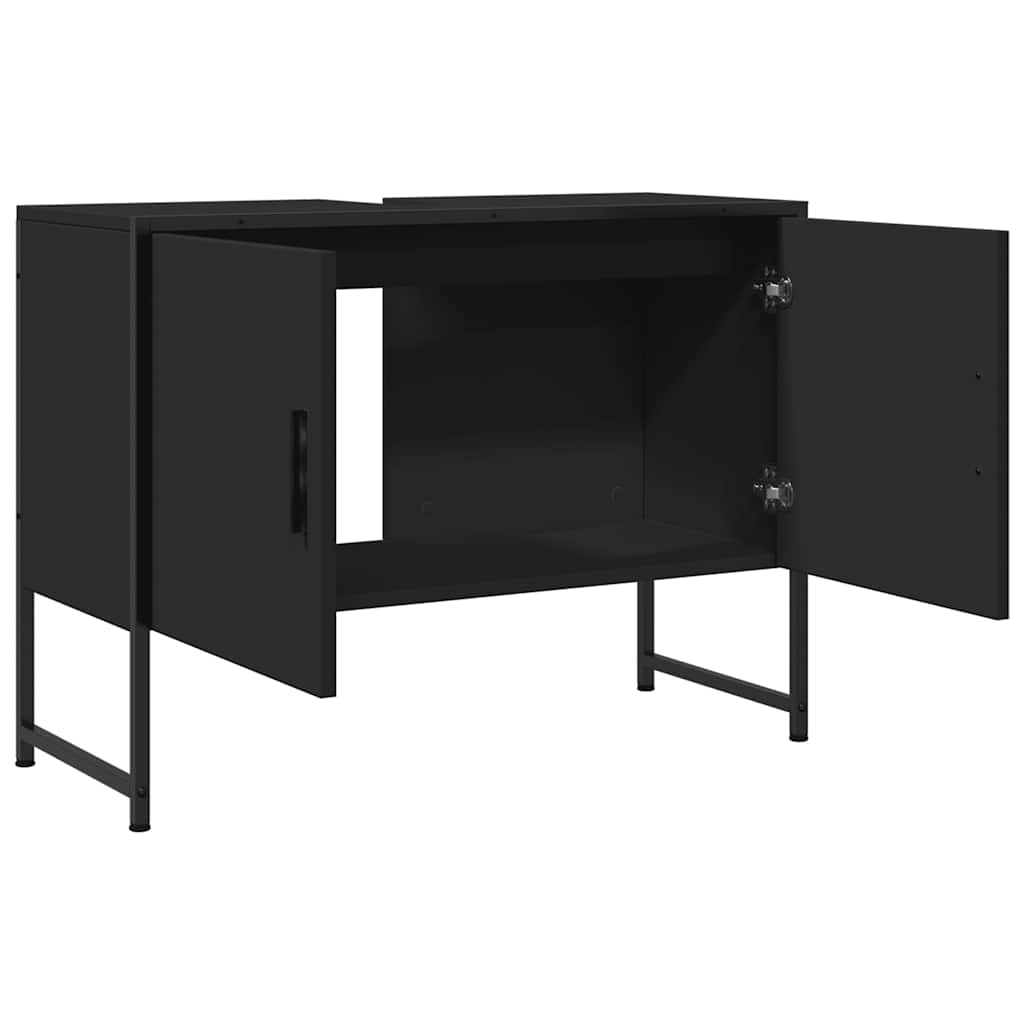 Waschtisch-Unterschrank Für Das Badezimmer, Stauraum Unter Dem Waschbecken, Schwarz 80x33x60 Cm Aus Ingenieurholz