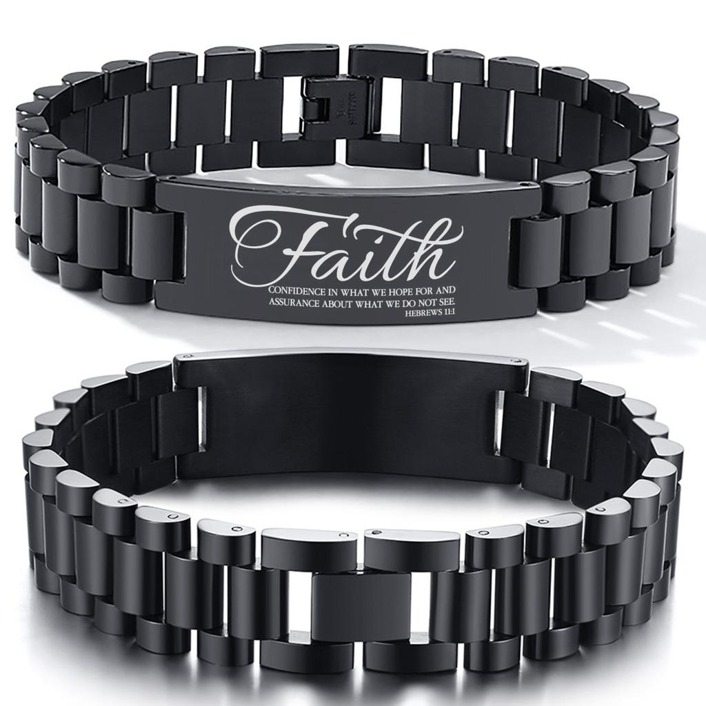 Vnox Assorted Bible Verse Bracelets for Men,Engraved Religious Scripture Quote Wristband,Faith Prayer Christian ID Bracelet Gift