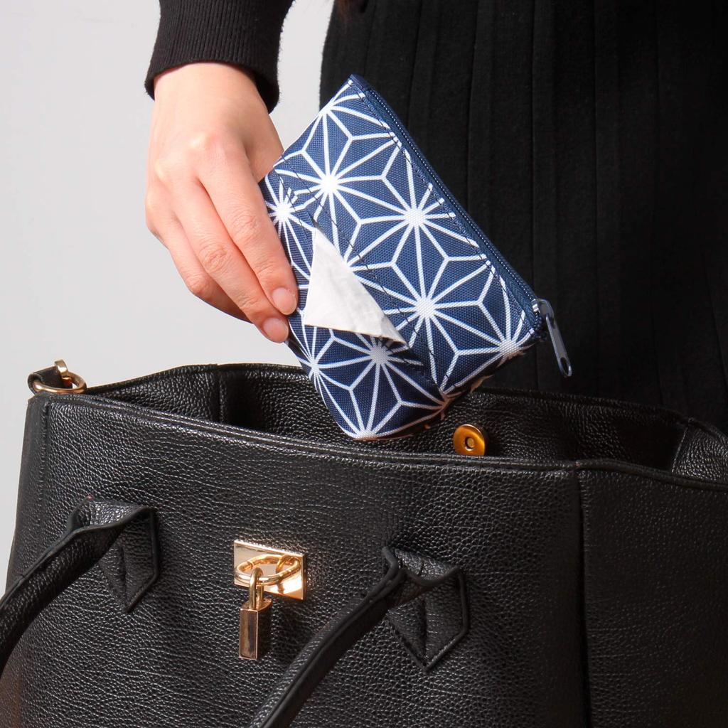 Astro Cosmetic Navy Japanese Hemp Leaf Tissue Small Item Pouch, Blue, Pattern, Case, Case, Compact, 880-12