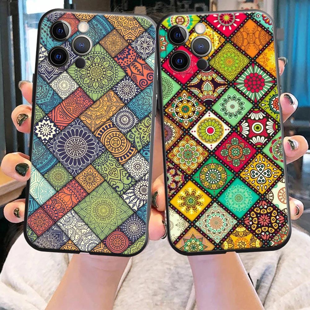 Retro Bohemian European Color Pattern Phone Case for iPhone 14 15 Pro 7 8 Plus SE 2022 11 12 13 Pro Xs Max Mini Cases Soft Cover
