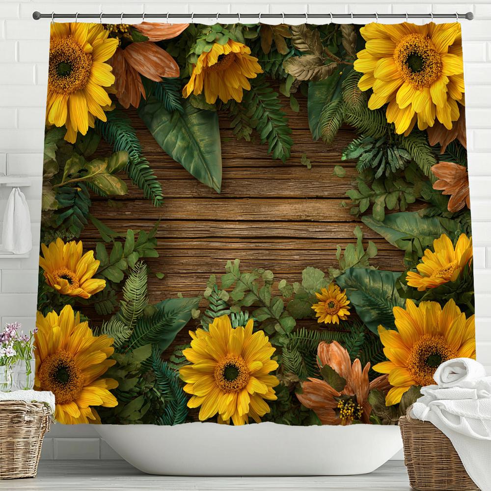 Plants and Flowers On the Board, Sunflowers Shower Curtain Bathroom Curtain,Hanging Curtain 12 Hooks Decoration Machine Washable
