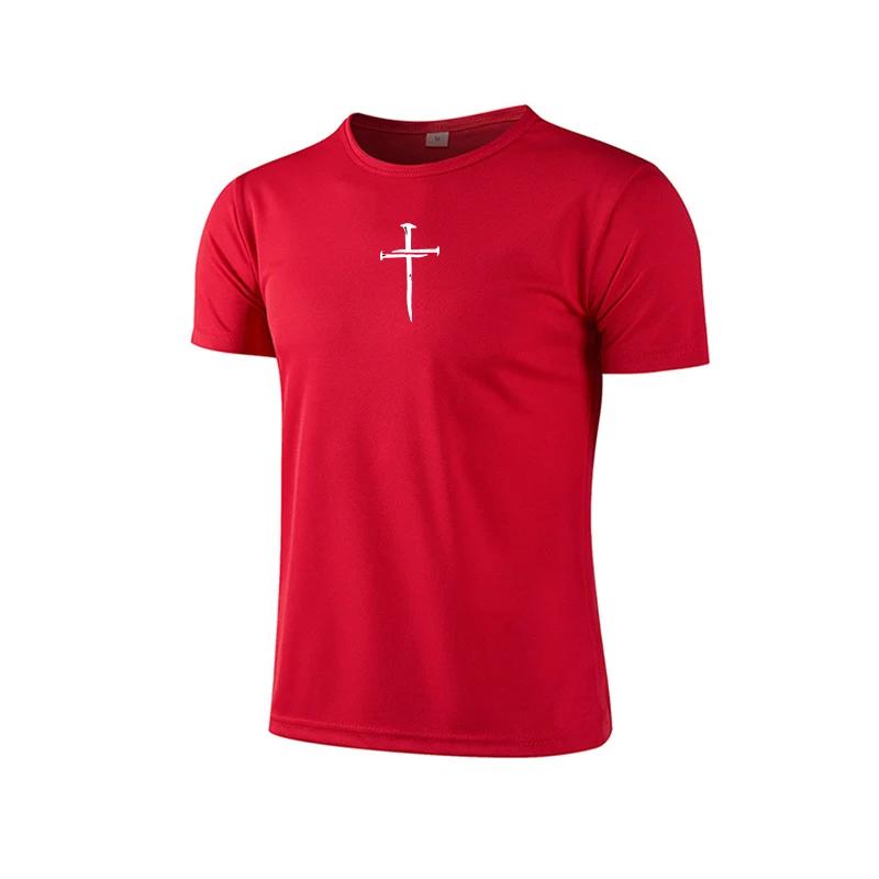 Summer Mens Cross Printed Sports Tshirt High Quality Gym Exercise Trainning Quickdry Short Sleeved Male Casual Tees Marathon S