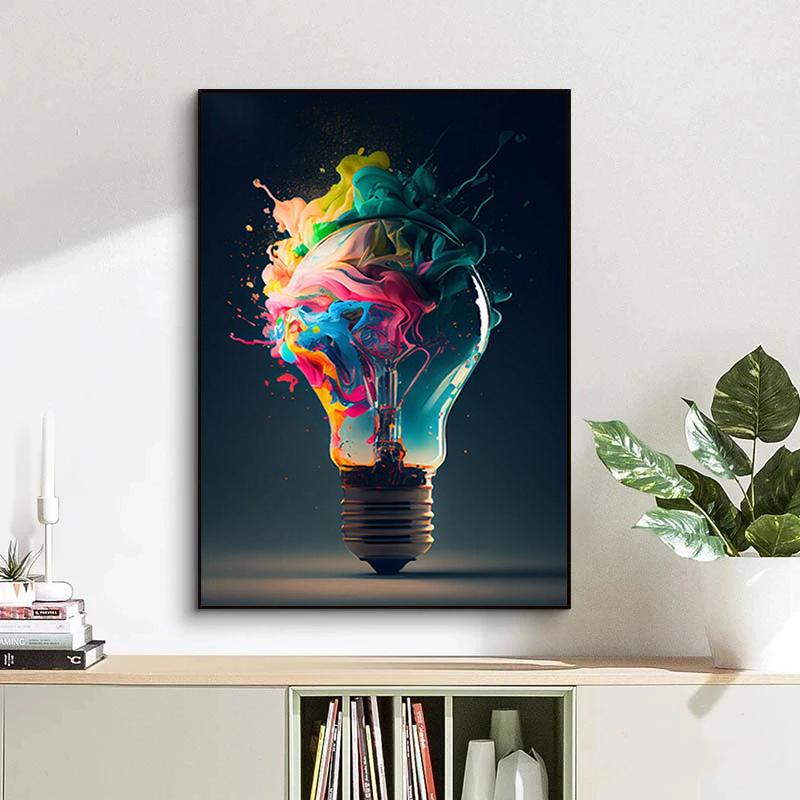 Colorful Light Bulb Posters Prints Explosive Lights Canvas Paintings Colored Scattering Lights Wall Art Pictures for Home Decor
