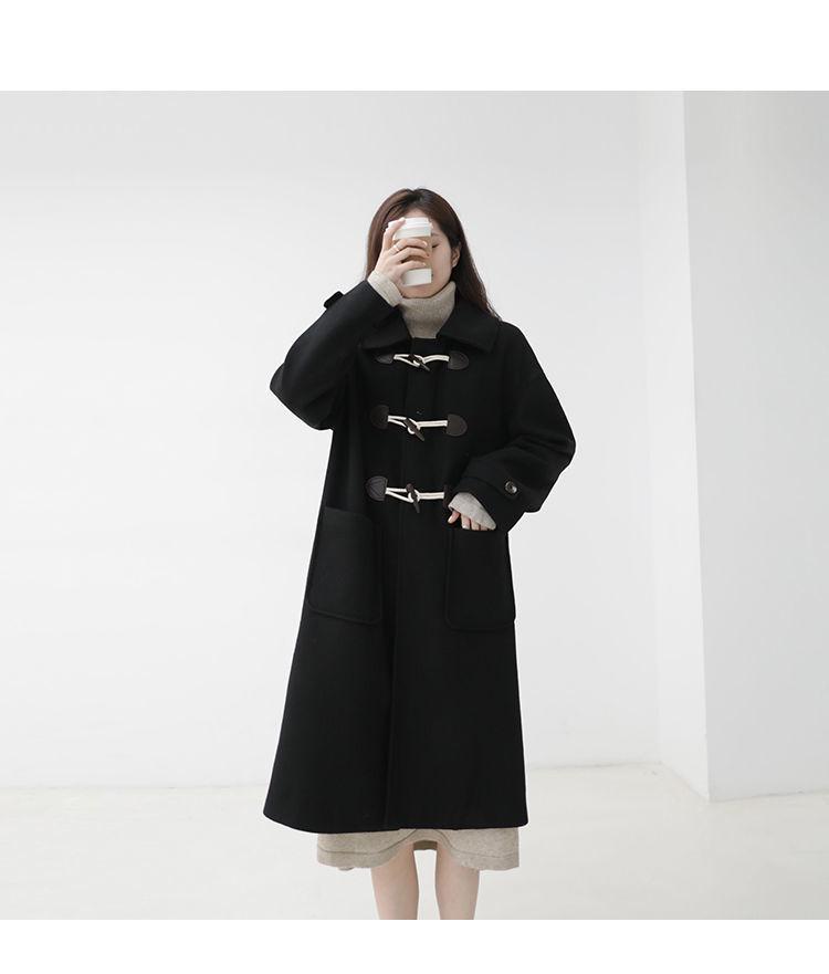 Women's Retro Toggle Wool Coat: Mid-Length Korean Preppy Style, Thickened for Autumn & Winter 2023