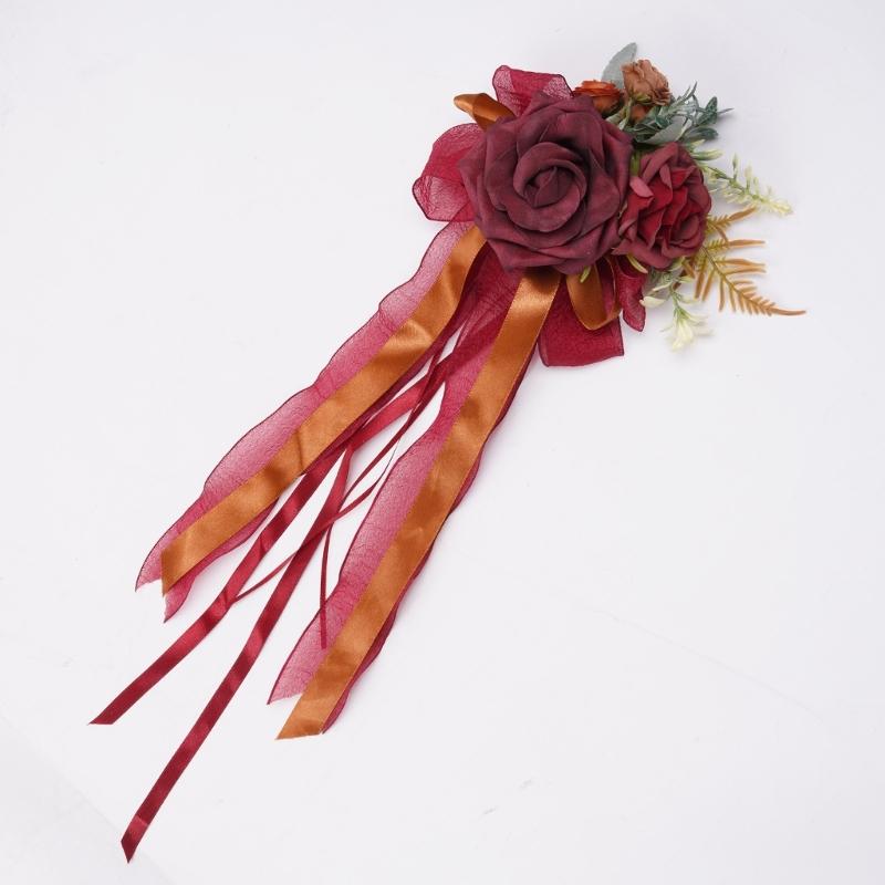Set of 4 Luxurious Wedding Vehicle Embellishment Silk Flower Bouquets for Wedding Car Glasses and Handle Beautifications