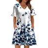 Women A Line Sun Dress Short Sleeve V Neck Printed Dress With Pockets