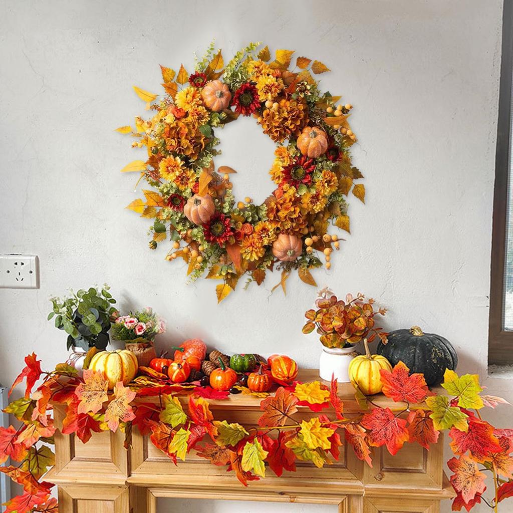 Fall Pumpkin Wreath Berry Wreath Fall Front Door Wreath artificial wreath Halloween decoration Thanksgiving Festive Party Supply