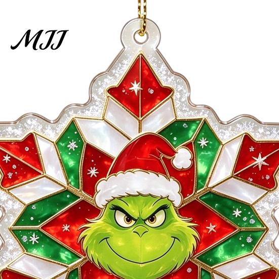 Gift Box Snowflake Ornaments Green Elf Christmas Ornament, 2D Acrylic Red Bell Tree Candy Cane Durable Holiday Gifts Shaped Double Sided Hanging