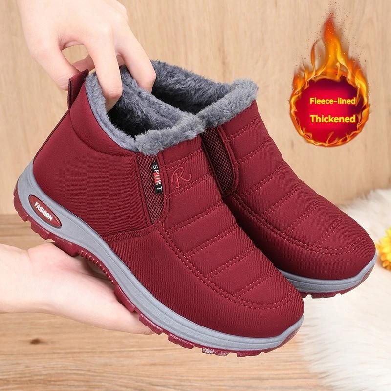 Zimní plyšové bavlněné boty, protiskluzové a oděruvzdorné sněhule, pohodlné bavlněné kotníkové boty s měkkou podrážkou