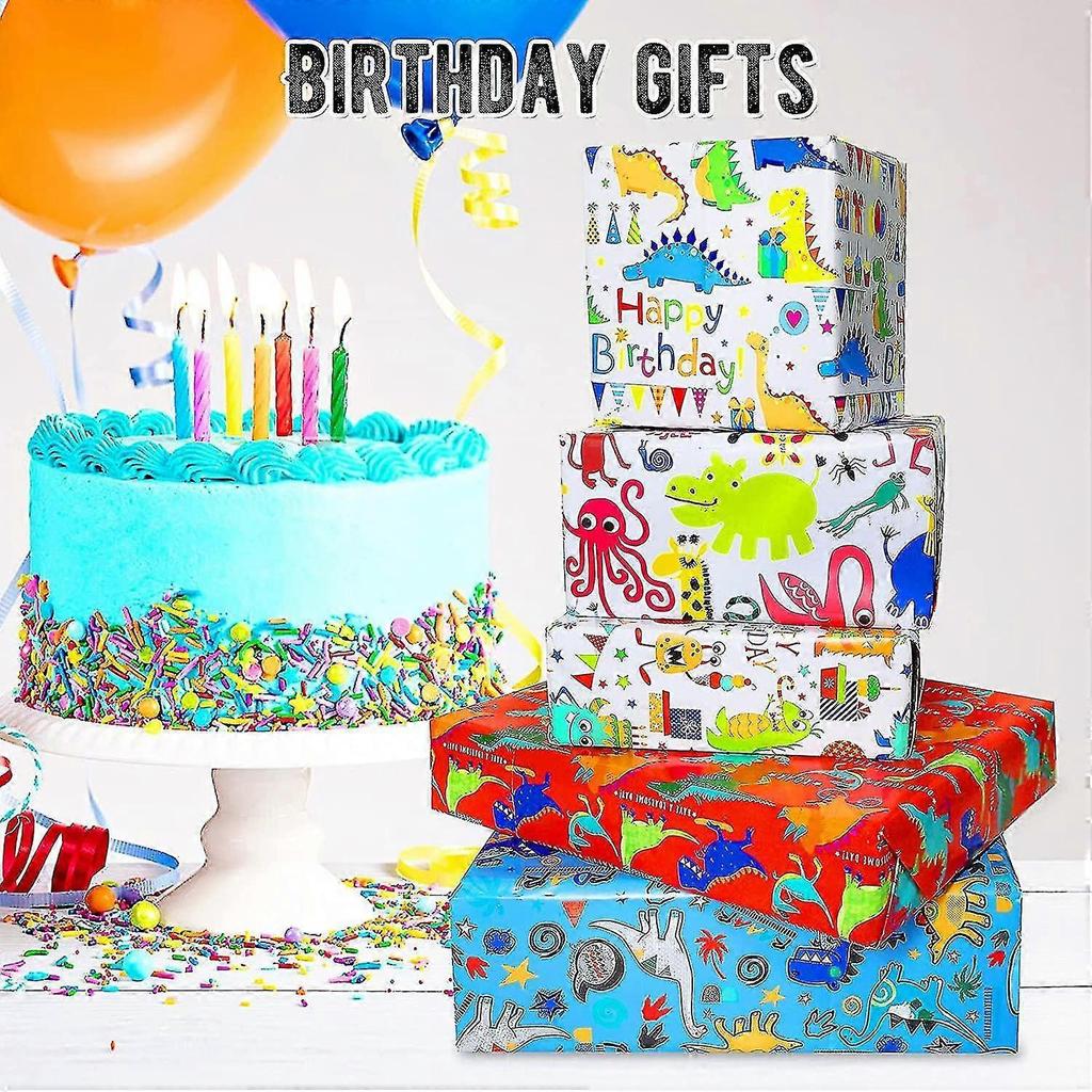 Kids Birthday Wrapping Paper Sheets-10 Pack Cute Animal Dinosaur Wrapping Paper