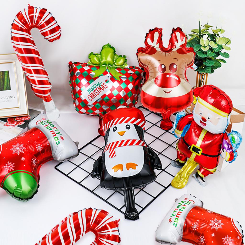 8pcs Mini Christmas Old Man Elk Snowman Foil Balloons, Christmas Decorations New Year Party Christmas Tree Home Decoration