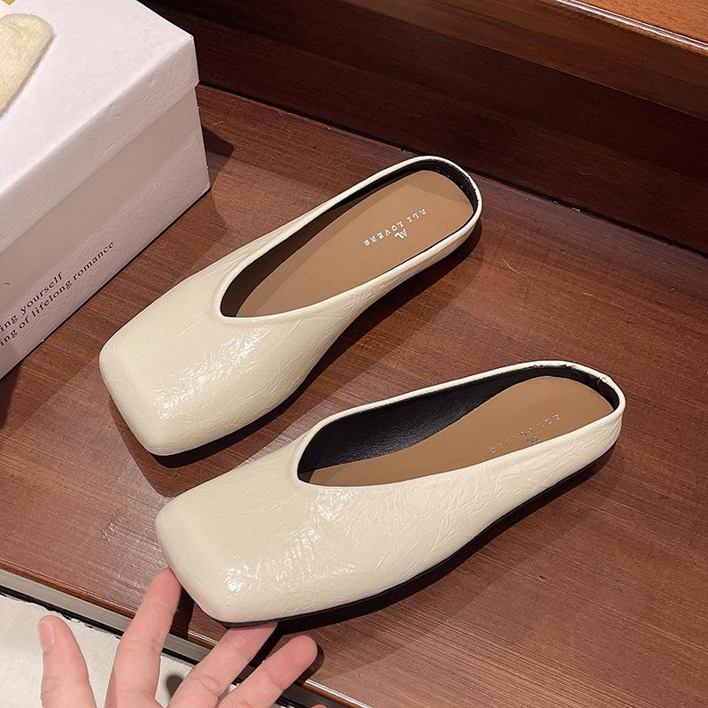Fashion Korean Thick Heel Cool Slippers for Women 2025 Spring New Comfortable Soft Bottom Foot Cover Bag Head and Half Drag Women Flats