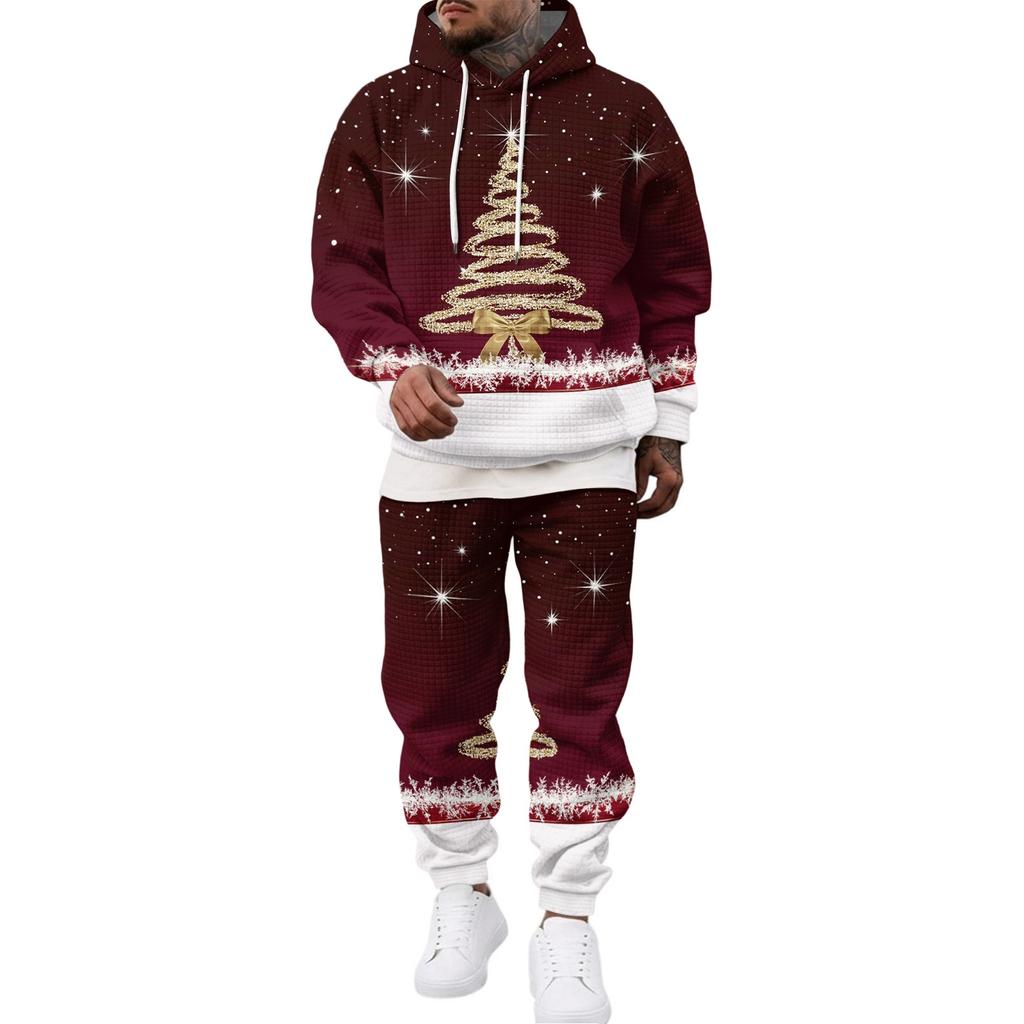 Men's Casual Sweatshirt Set for Fall Winter with Patterned Design, Comfortable Everyday Wear