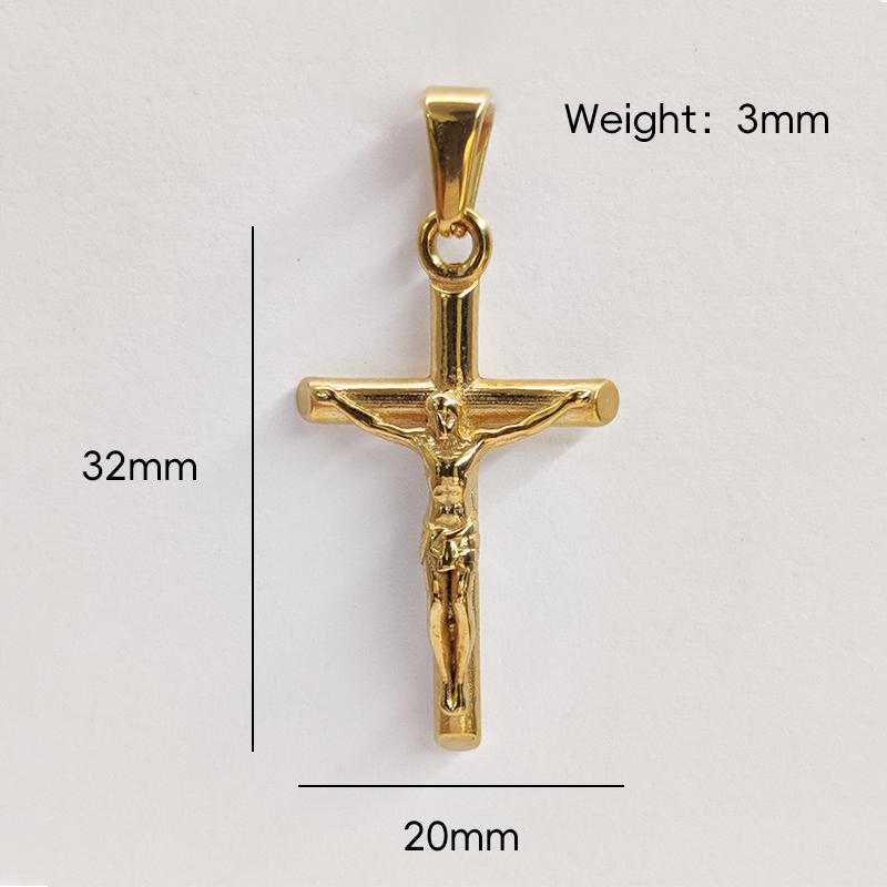 Jesus Cross Gold Plated Stainless Steel Pendant Necklace For Men Unisex Religious Waterproof Jewelry Accessories