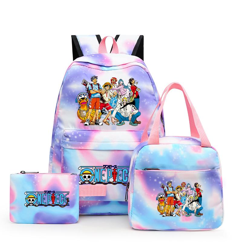 3 stk/sett Tilbake til skolen ryggsekk Anime ett stykke jenteryggsekksett Kawaii skoleelever Gutt Barn Matpakke Blyantboks