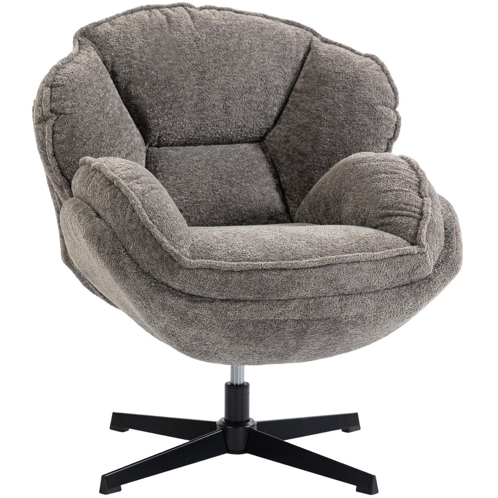 Modern Wingback Accent Chair, Velvet Armchair with Four-Star Base, S-Springs, Swivel, Grey