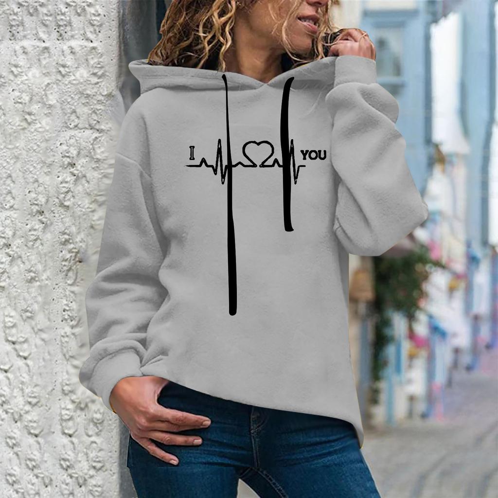 Women's Fashion Casual Fun Print Hooded Sweatshirt Loose Sports Tops Pullover
