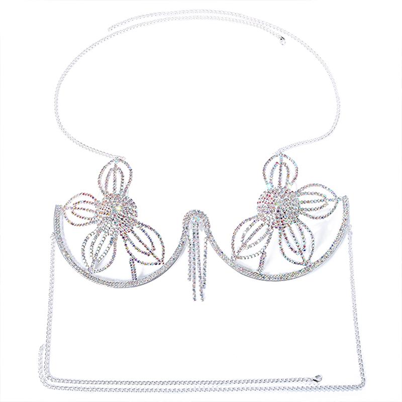 Stonefans Blumen BH Kette Halterung Brust Körperschmuck für Frauen Strass Sexy Bikini 2022 String Badeanzug Top Harness Quaste