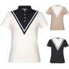 Kim Young Joo Golf Summer Big V Color Block Functional Cool Spandex Collared Women'S Golf Short Sleeve T-Shirt Komlts27