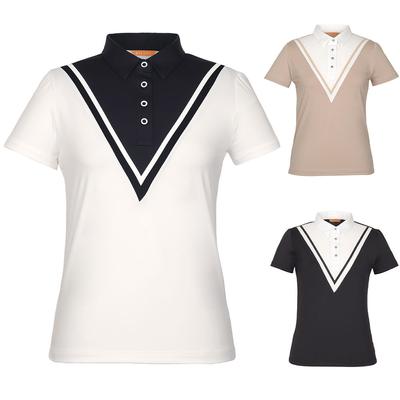 KIM YOUNG JOO GOLF Summer Big V Color Block Functional Cool Spandex Collared Women'S Golf Short Sleeve T-Shirt Komlts27
