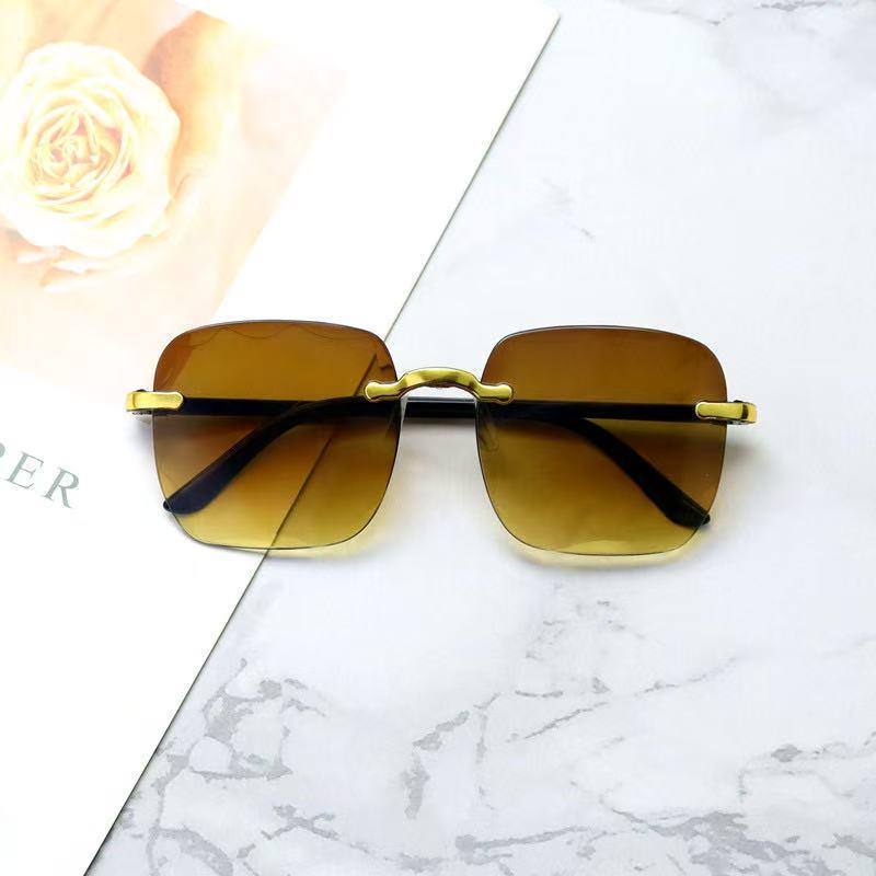 Trendy Large Square Rimless Sunglasses - Women's Street Style Fashion