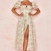 2026 Summer New Women's Clothing, Cross-border European and American Dresses, Elegant Temperament Split-ended Floral Lace-up Dress