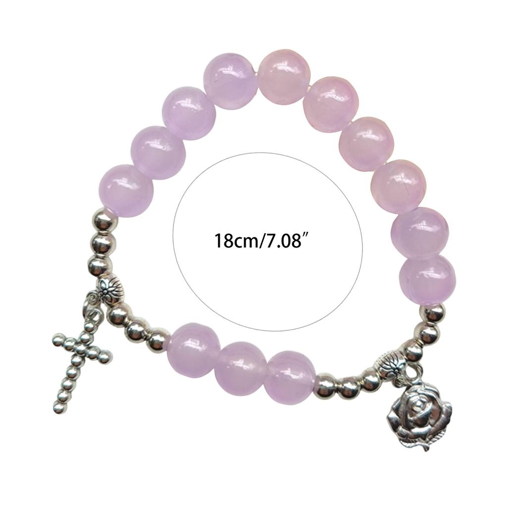 Colorful Glass Cross Bracelets Beaded Stretch Bracelets for Woman Jewelry Wristband Handchain for Baptisms Gift