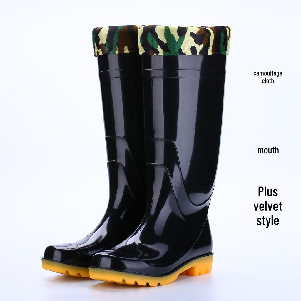 Men's Black Non-Slip Wear-Resistant High-Top Construction Rubber Rain Boots