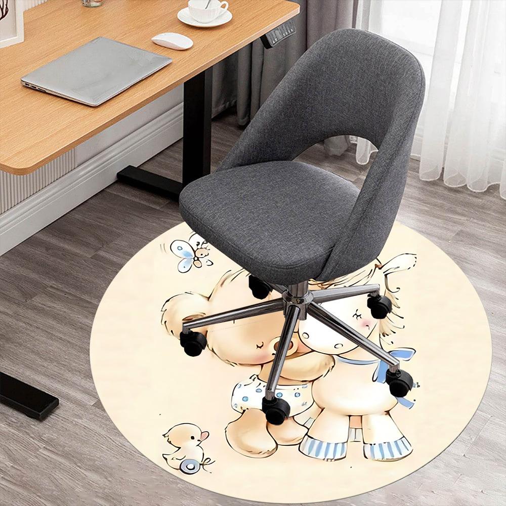 1 szt. mata podłogowa okrągła z misiem i koniem, dywanik do pokoju - antypoślizgowa, mata podłogowa do biura, sypialni i wystroju wnętrz c1125169