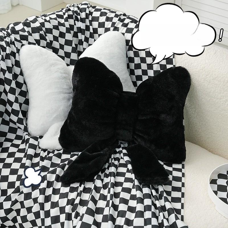 Modern Minimalist Black Bowknot Plush Sofa Cushion With Pp Cotton For Living Room Decor