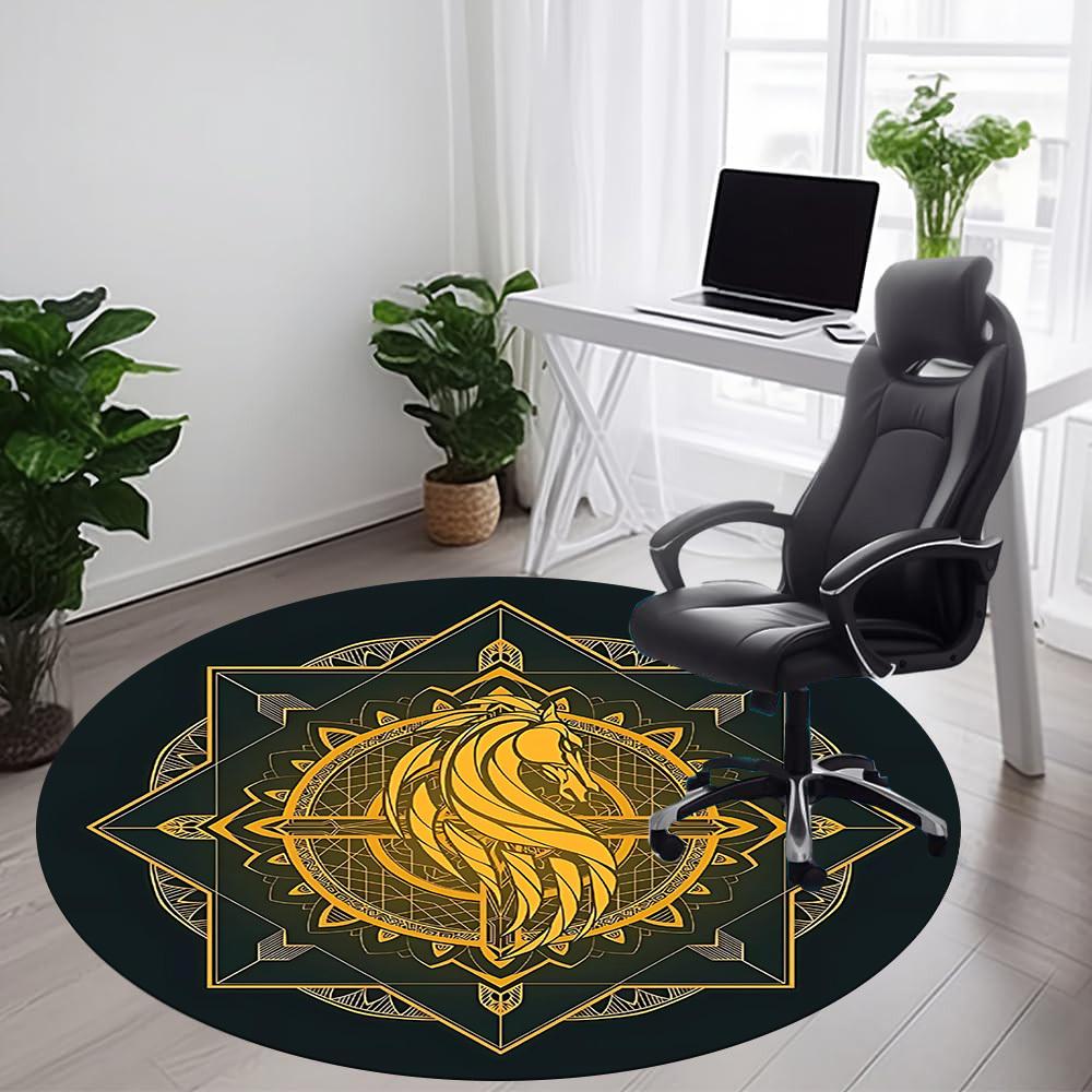 1PC Horse Mandala Office Round Area Rug, Mat Suitable For Office, Under Office Chairs Bedroom Living Room Home Decor, Room Deco