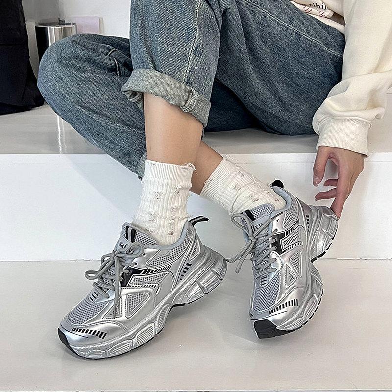 Women Causal Shoes Summer Brand Designer Wedges Silvery Sneakers Platform Trainers Shoes Female Outdoor Walking Vulcanized Shoes