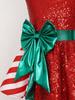 Kids Girls Shiny Sequin Christmas Dress Up Jumpsuit Asymmetrical Sleeveless Stripe Patchwork Dress