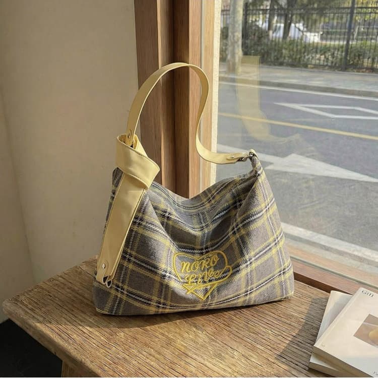 Bolsa tote xadrez feminina versátil bolsa de ombro