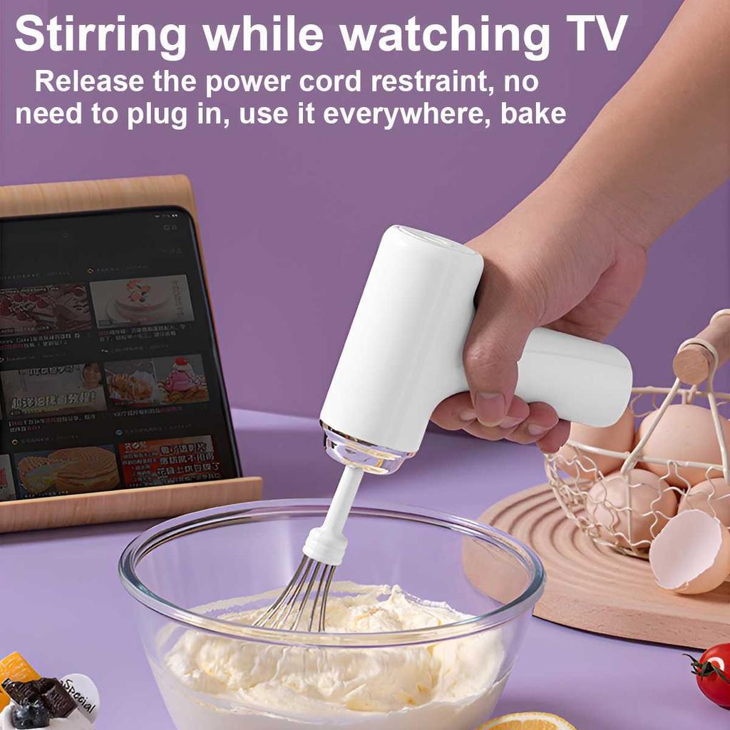 Wireless Electric Handheld Egg Mixer 3 Speed Settings Food Blender For Baking Cake Dough Cream Whisk