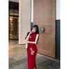 Women's Summer Temperament Dress Slim-fitting Split-ended Hip-wrapped Long Dress Sleeveless Vest Dress
