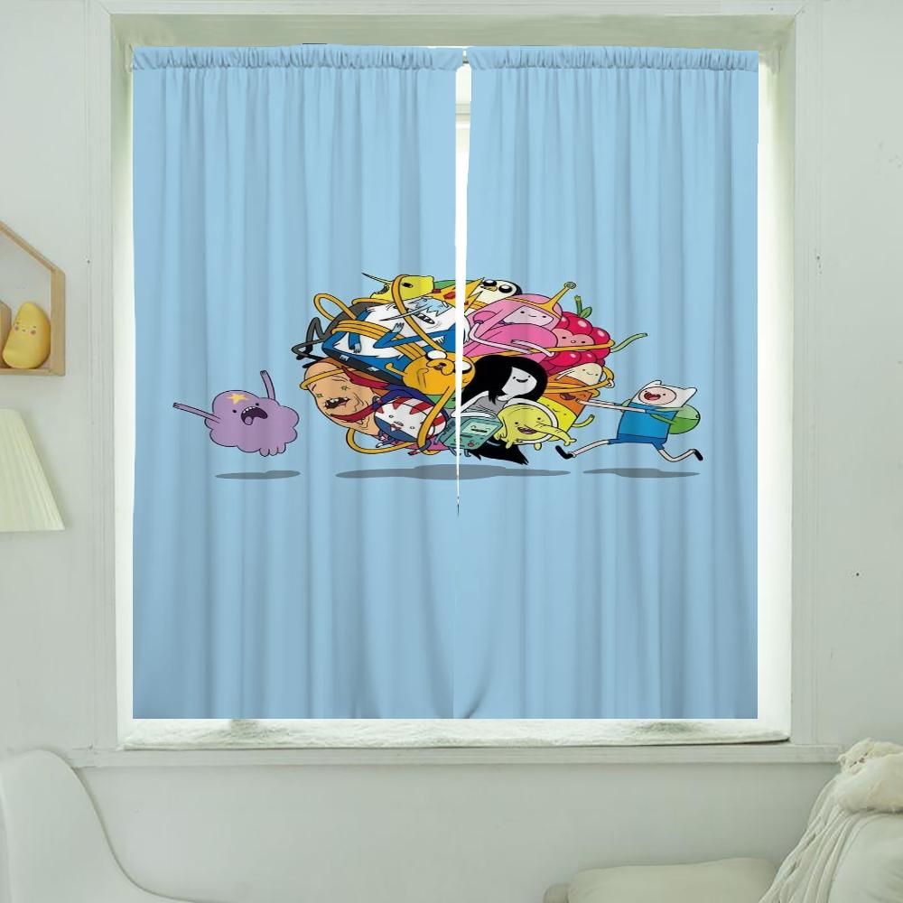 Zasłony Okienne Kuchenne do Salonu 2 Sztuki Zasłony Zaciemniające Zasłona na Drzwi A-adventure Time Przegroda Dekoracja Sypialni