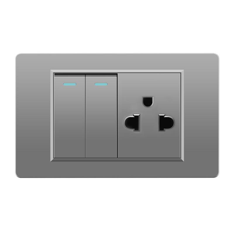118 Type Switch Six-Hole Gray Wall Socket with Type-C 20W, Thai Style & PC Panel, Taiwan Socket